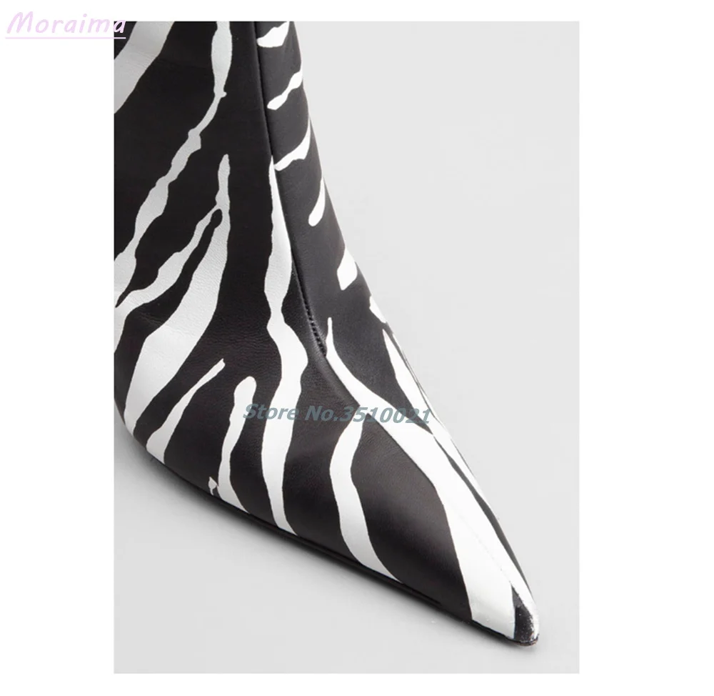 2024 Zebra Print stivaletti a punta Slip On Stiletto tacco alto Sexy Runway Fashion nuove donne stivaletti inverno stile europeo