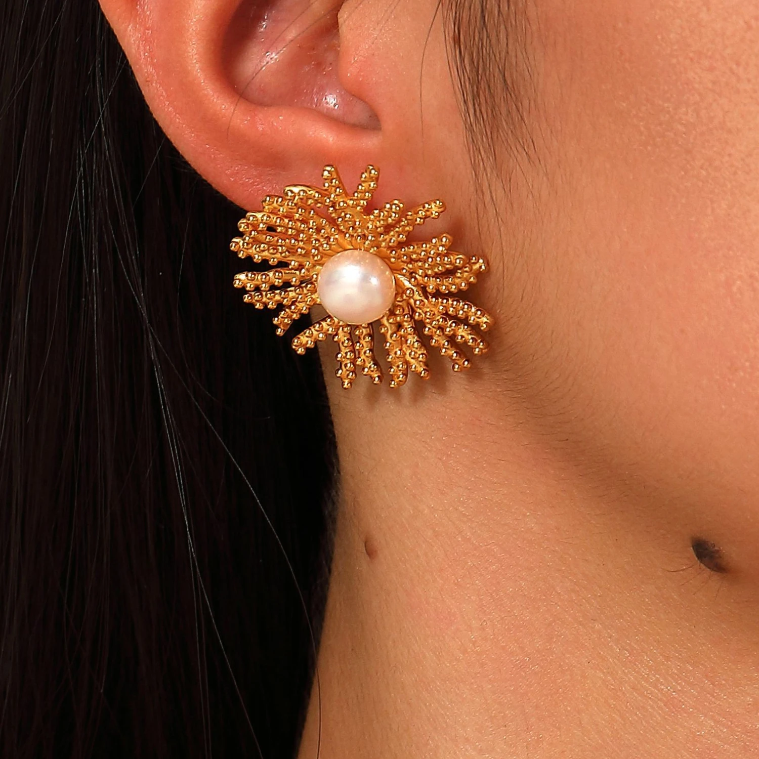 YAJUNIEL Elegant Coral Inspired Pearl Earrings 24K Real Gold Plated Hypoallergenic Statement Jewelry Gift for Women
