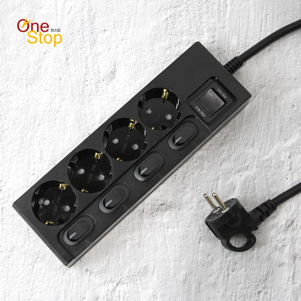 One-stop domestic black individual switch 4-part multi-tap 16A multi-outlet