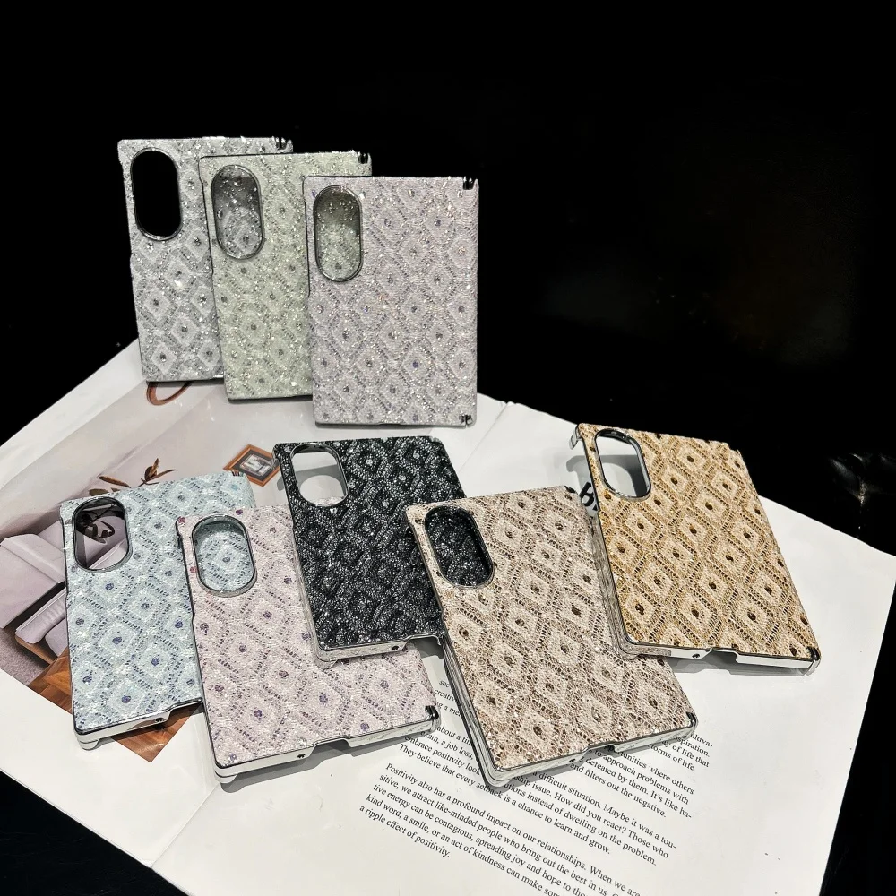 Luxury Glitter Lace Plaid Print Phone Case for Samsung Galaxy Z Fold 8 Fold 8 Ultra Z Fold 7, 6 Women's Fashion Shockproof Cover