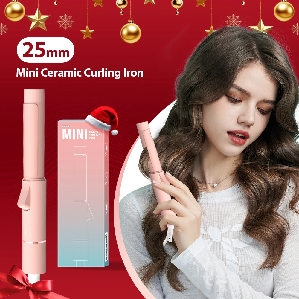 NOVUS 25MM Portable Travel Electric Mini Hair Curler Curling Iron Fast Heating Tourmaline Ceramic Wavy Tong Hair Styling Tool