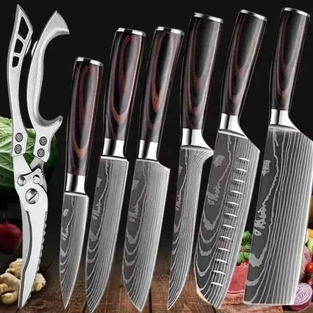 Laser Damaskus Messer Küchenbeil Fleisch Obst Brot Messer Grill Ausbeinmesser Küchenmesser Schnitt Huhn Praktische Schere