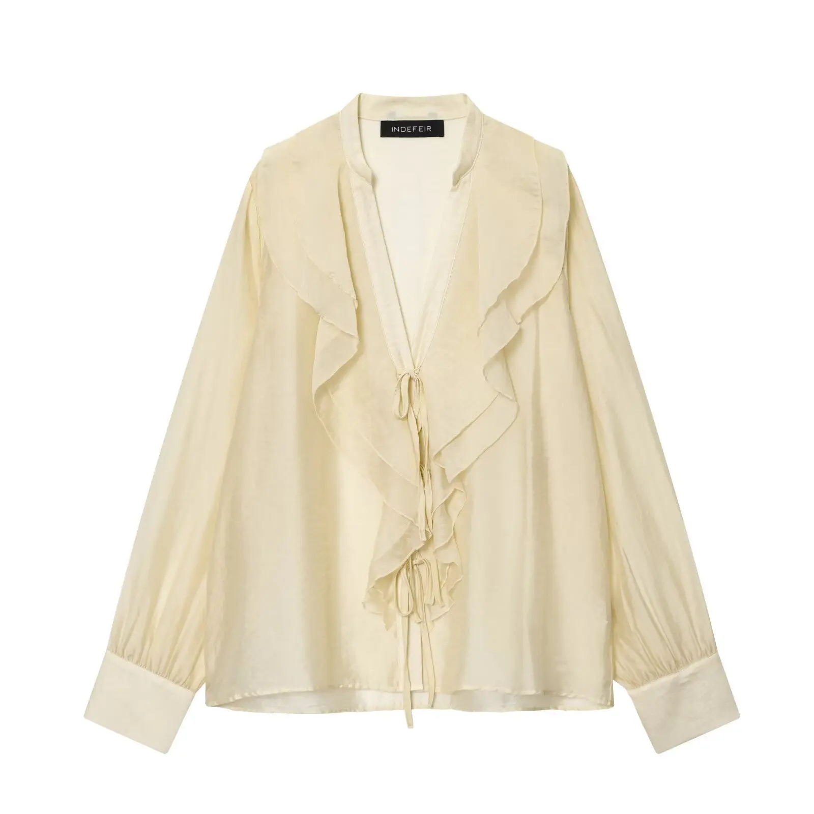 

Autumn New Women's Casual Long-Sleeved Shirt with Bow Decoration, Semi-Transparent Shirt, High Street Loose Top