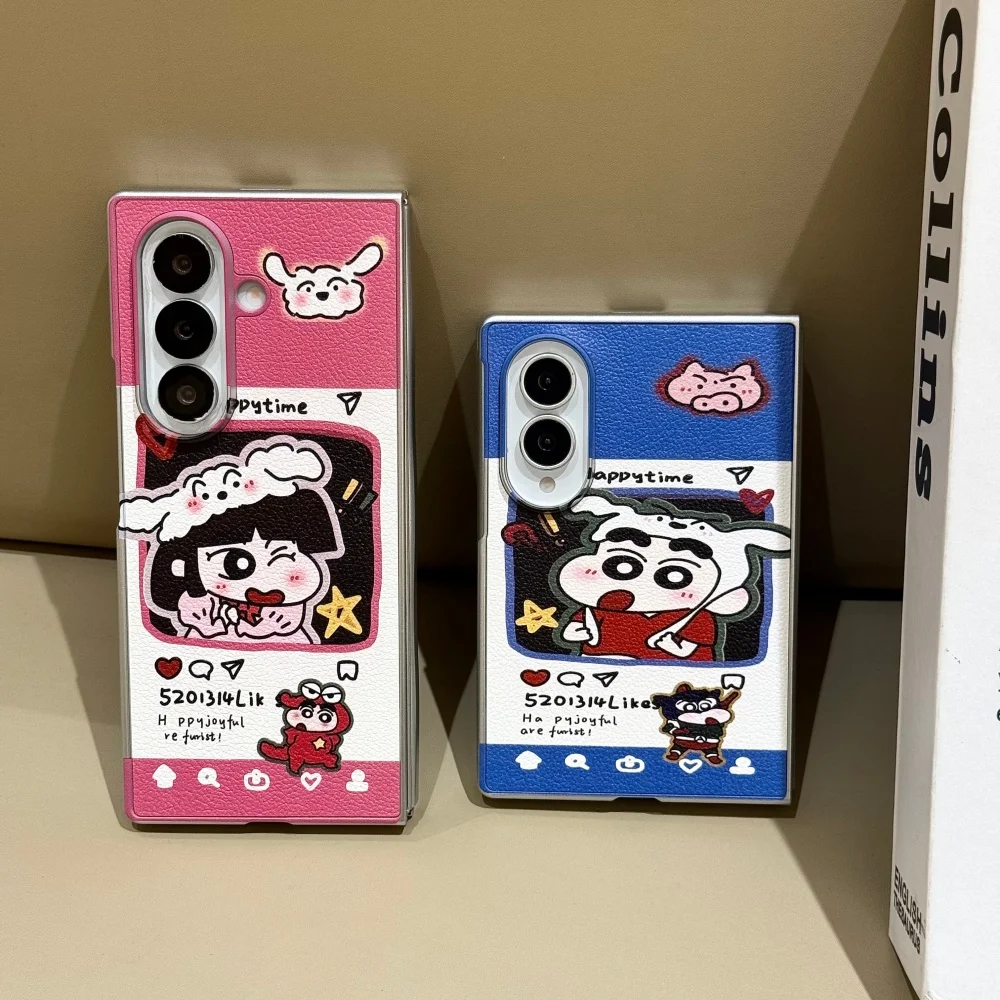New Korean Ins Cartoon Shin Chan Phone Case Suitable For Samsung Galaxy Z Fold 8, Z Fold 8 Ultra, Z Fold 7 Cute Shockproof Cover