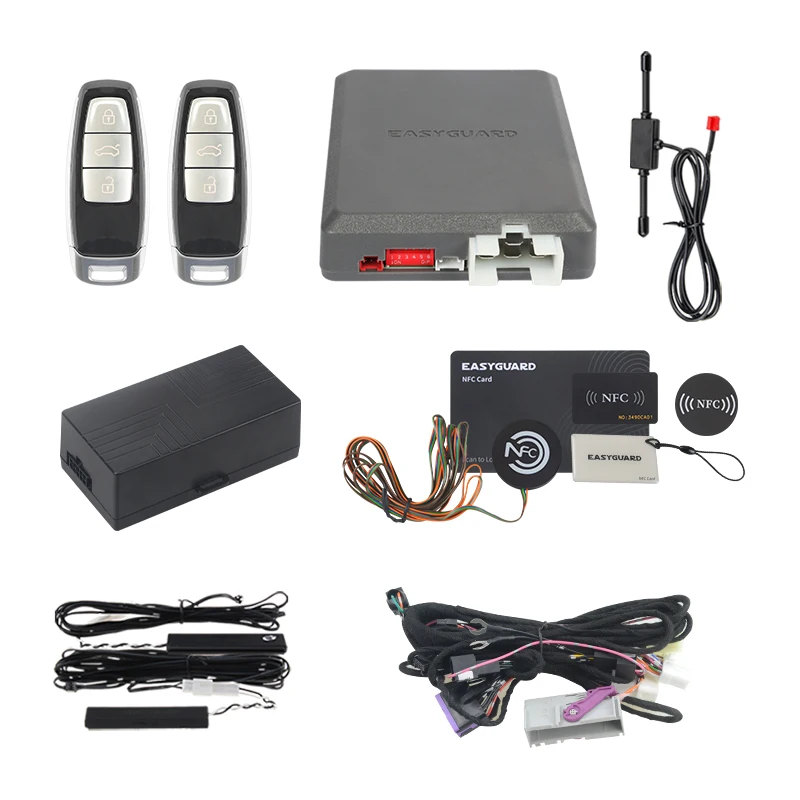 EASYGUARD Semi plug play car alarm for 12-18 Audi A6 & 12-17 A7 A8 Passive keyless entry remote engine start NFC card