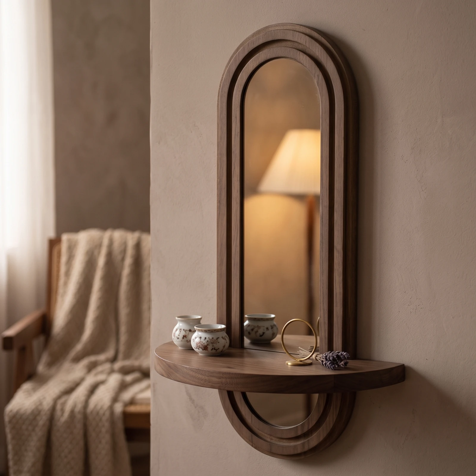 Arched Wall Mirror with Shelf Compact Framed Arched Mirror Lightweight Stylish for Entryway, Bedroom