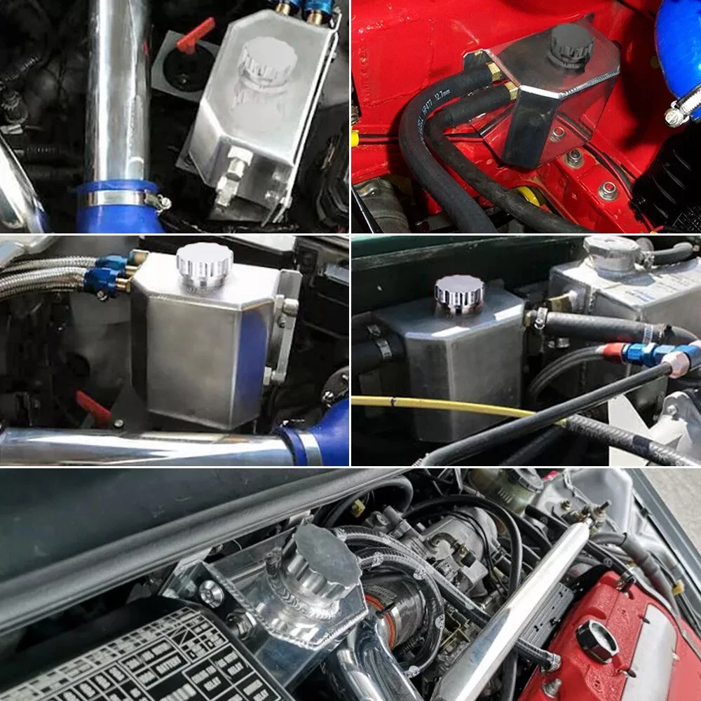 1L Aluminum Coolant Radiator Overflow Recovery Water Tank Bottle Reservoir Universal Coolant Overflow Tank Coolant Silver Black