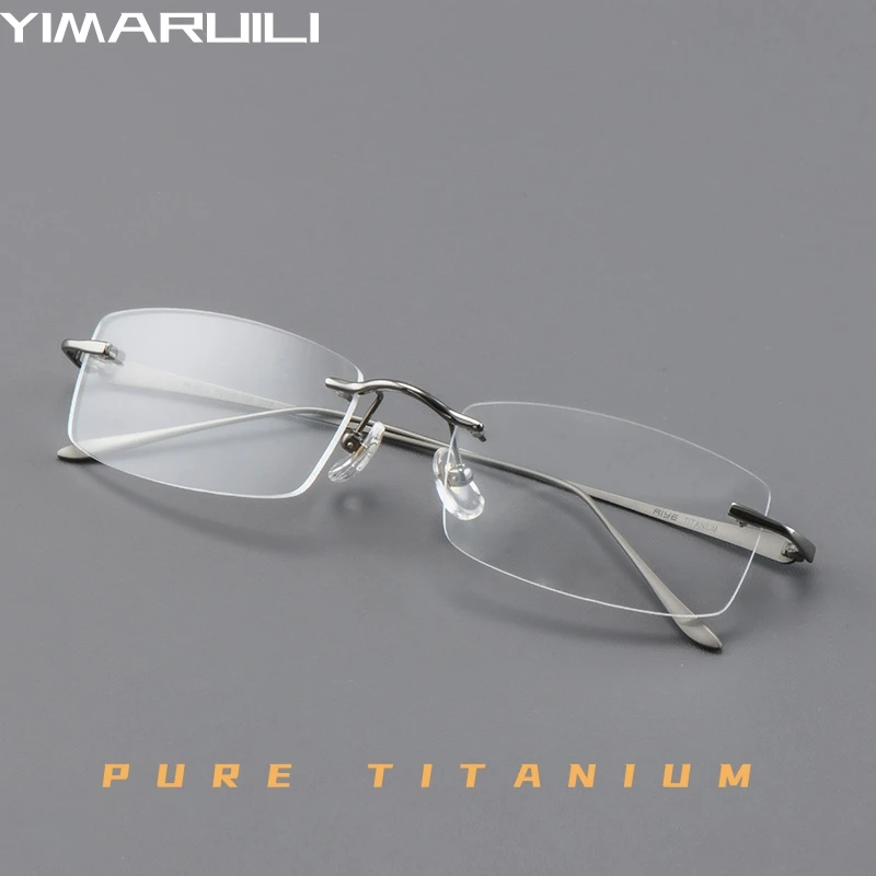 YIMARUILI Ultra Light Fashion Business Premium Pure Titanium Eyewear Luxury Men's Optical Prescription Rimless Glasses A8012T