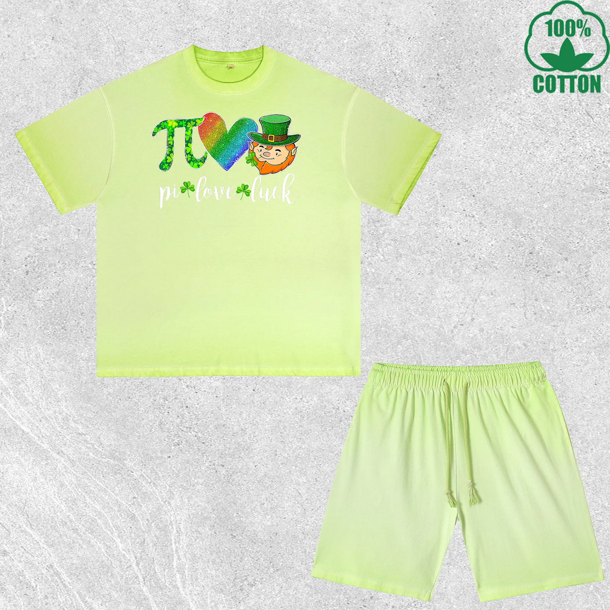 

Комплект из футболки и шорт с принтом Love Luck, эффект потертости, разноцветный, свободный крой, модный, 100% хлопок, выгодный набор