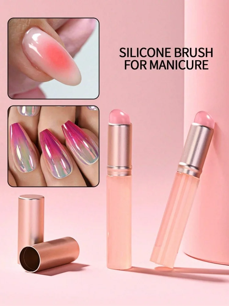 Klimonla Nail Art Silikonpinsel, wiederverwendbar, für die Anwendung von Spiegelpuder und Pigmenten, Maniküre-Werkzeug, weicher, elastischer Pinsel zum Verwischen, Nagelstift – Detail 5