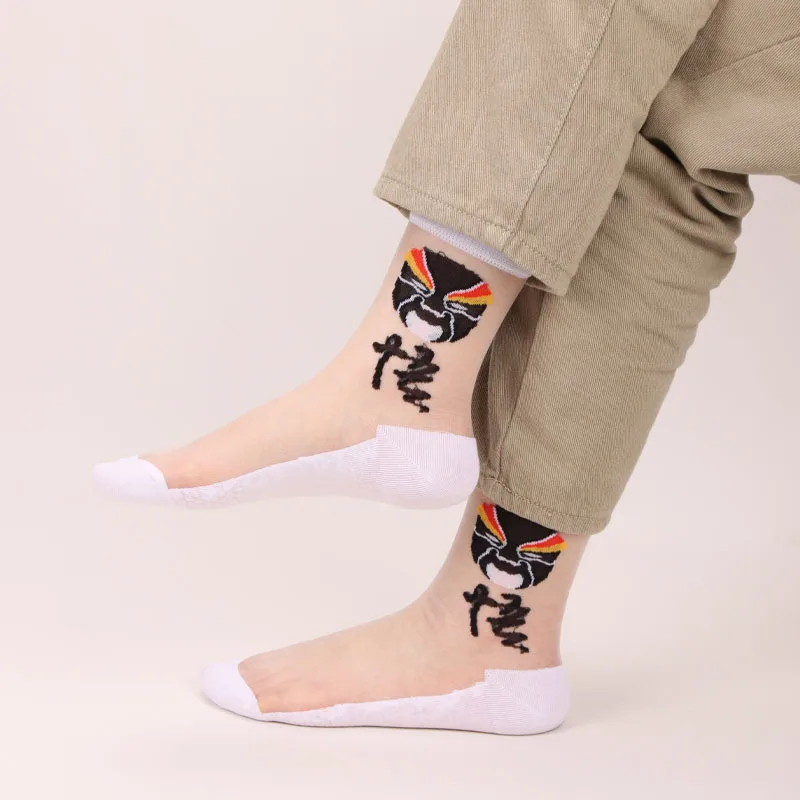 DONG AI 1 Pairs Men Socks Summer Crystal Glass Silk Sox Breathable Chinese style Facebook Elastic Ice Silk Cool Mid-tube Sock