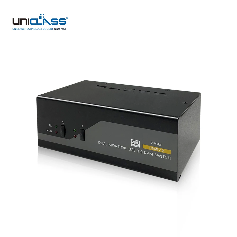 UNICLASS 2:1 dual monitor HDMI KVM switch, 4K 60Hz, cable included, support short keys, USB3.0 hub, AI-532I [Uniclass]