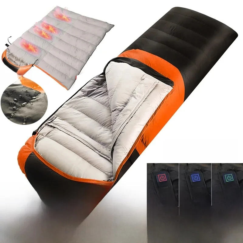 USB Verwarmde Winter Camping Slaapzakken Dons Wattenschijfjes 3Gear Ultralight Outdoor Camping Matras Thermische Pad Verwarming Mat - afbeelding 2