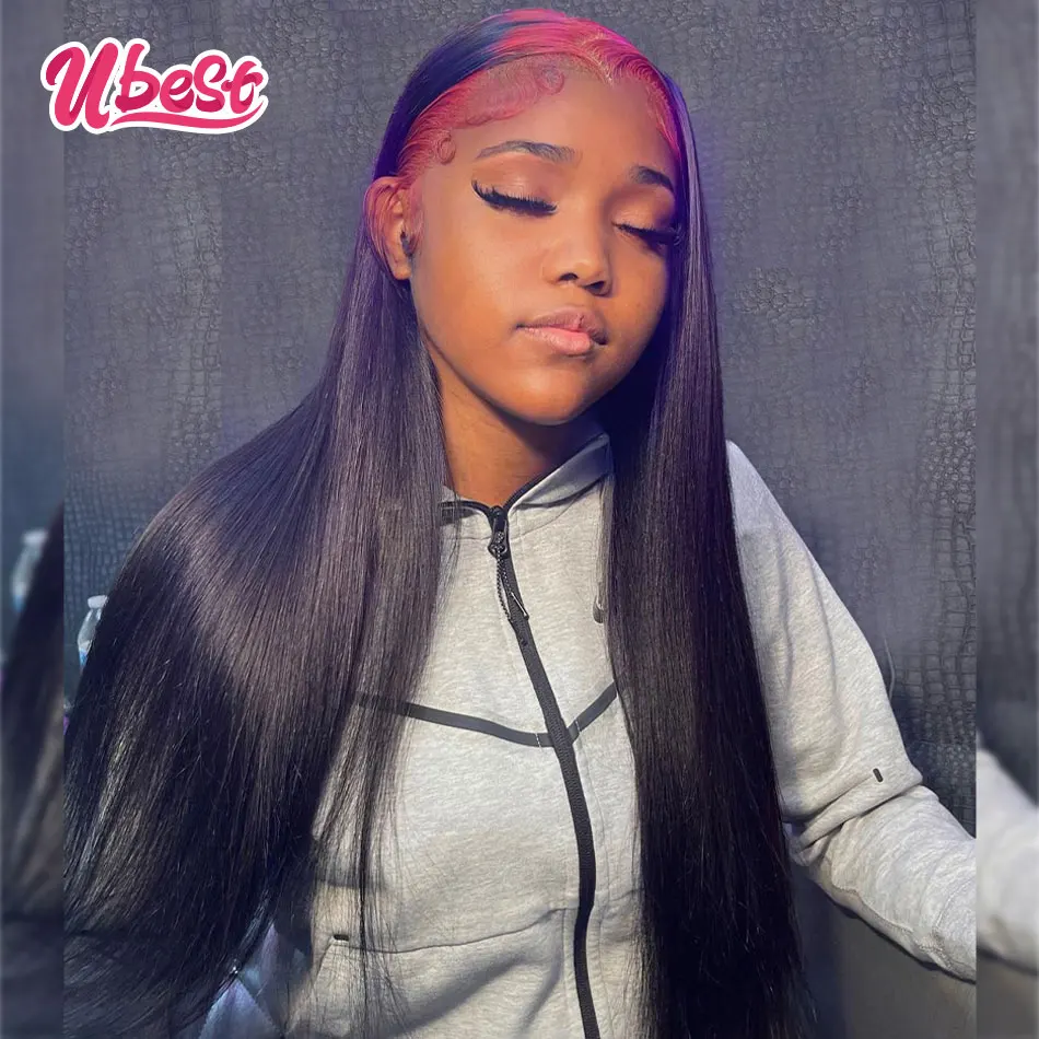 Straight Pink Root Colored  Lace Front Human Hair Wigs 180 Density 13x4 Transparent Lace Frontal Wigs Pre Plucked Remy Wigs