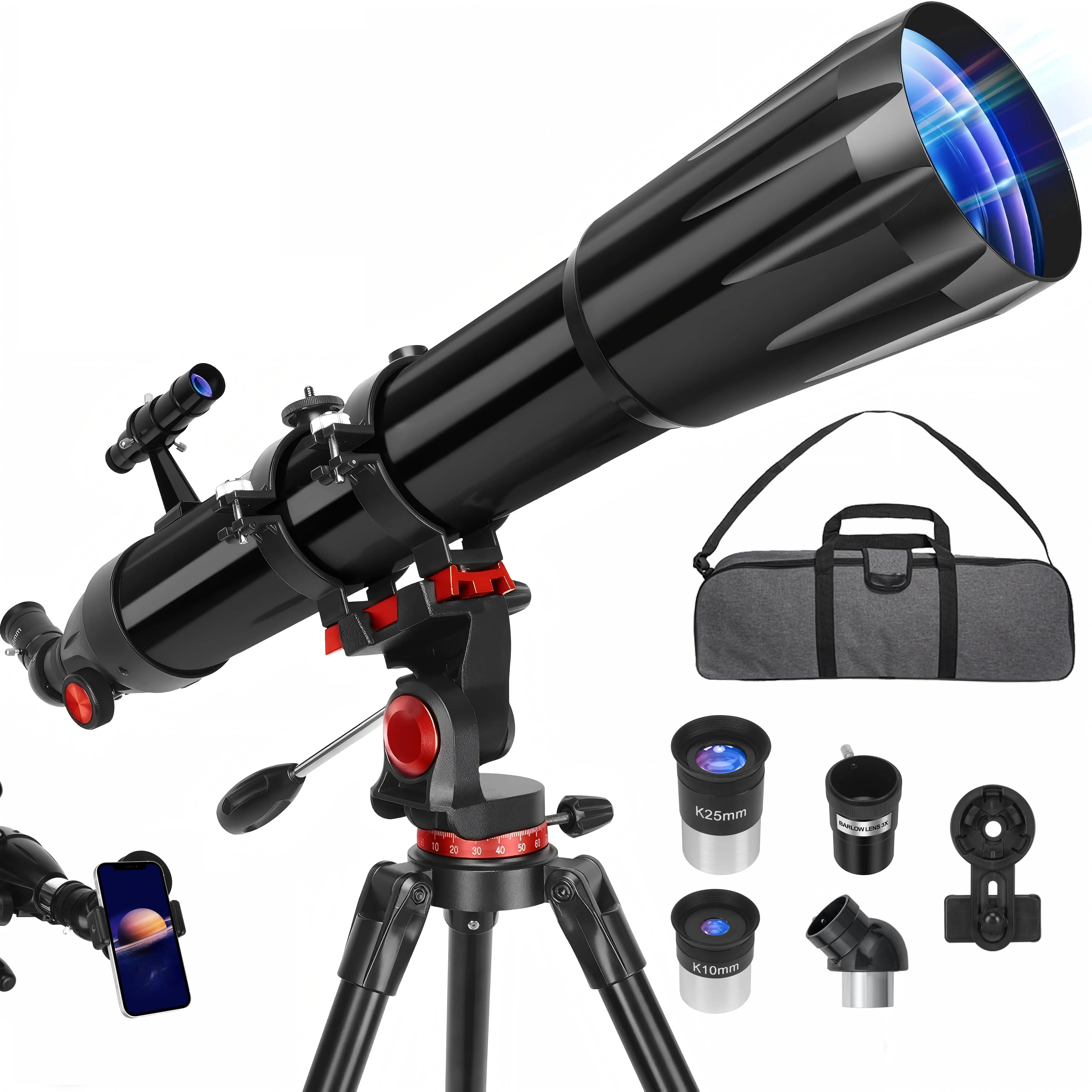 Image of 90mm Apertur 900mm Brennweite Refraktor-Astronomieteleskop, Geeignet für Erwachsene und Anfänger, 270X Professionelles Astronomieteleskop, Inklusive Stativ, Handyhalterung und Aufbewahrungstasche