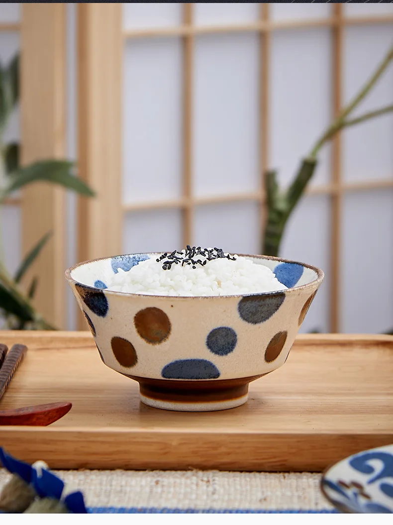 

Japanese Tableware Ceramic Plates Household Soup Rice Bowl Small Bowl Tableware Under-glaze