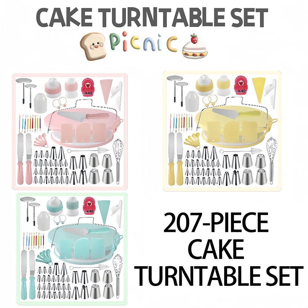 207PCS Cake Decorating Kit With 1 Egg Beater 3 Icing Scrapers 100 Disposable Decorating Bags 1 Curved/Straight Spatula Cupcake