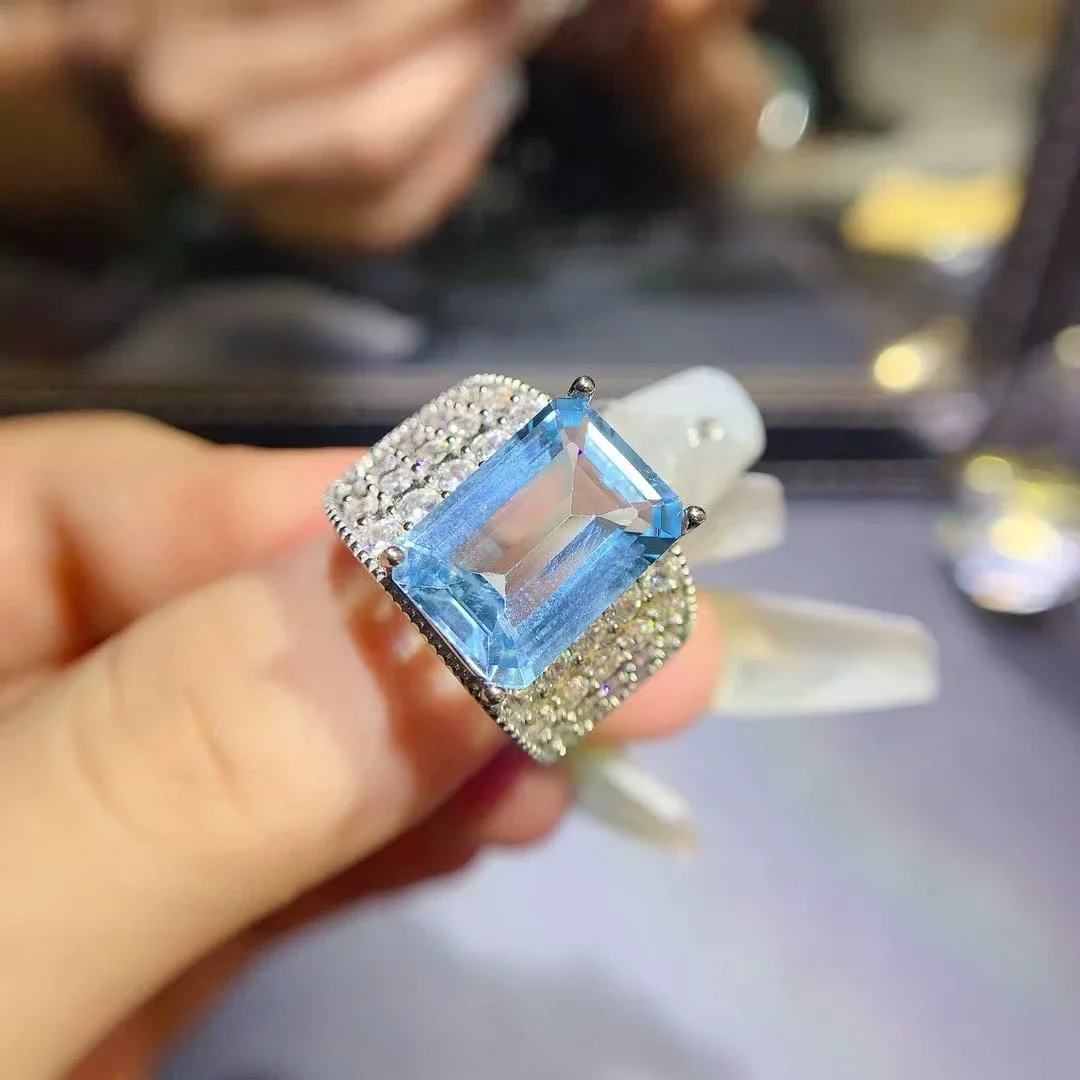 

KJJEAXCMY Men's Natural Topaz 10x14mm Large Gemstone Men's Ring 925 Pure Silver Plated Platinum High Carbon Diamond Gift for Boy