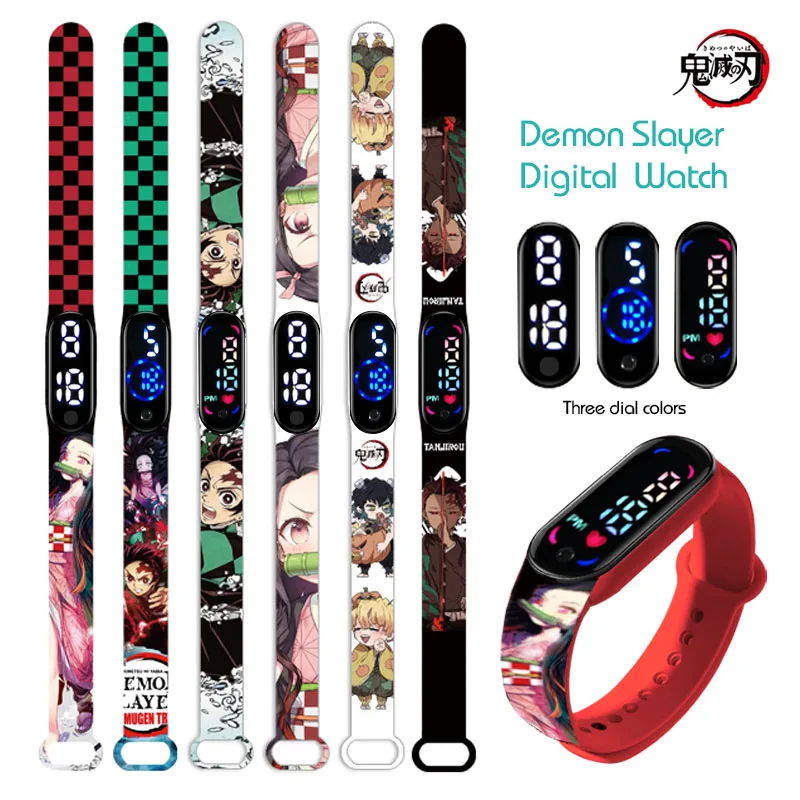 Montre électronique LED Demon Slayer Kimetsu No Yaiba, horloge numérique, bracelet imprimé en Silicone, cadeaux d\'anniversaire pour enfants,