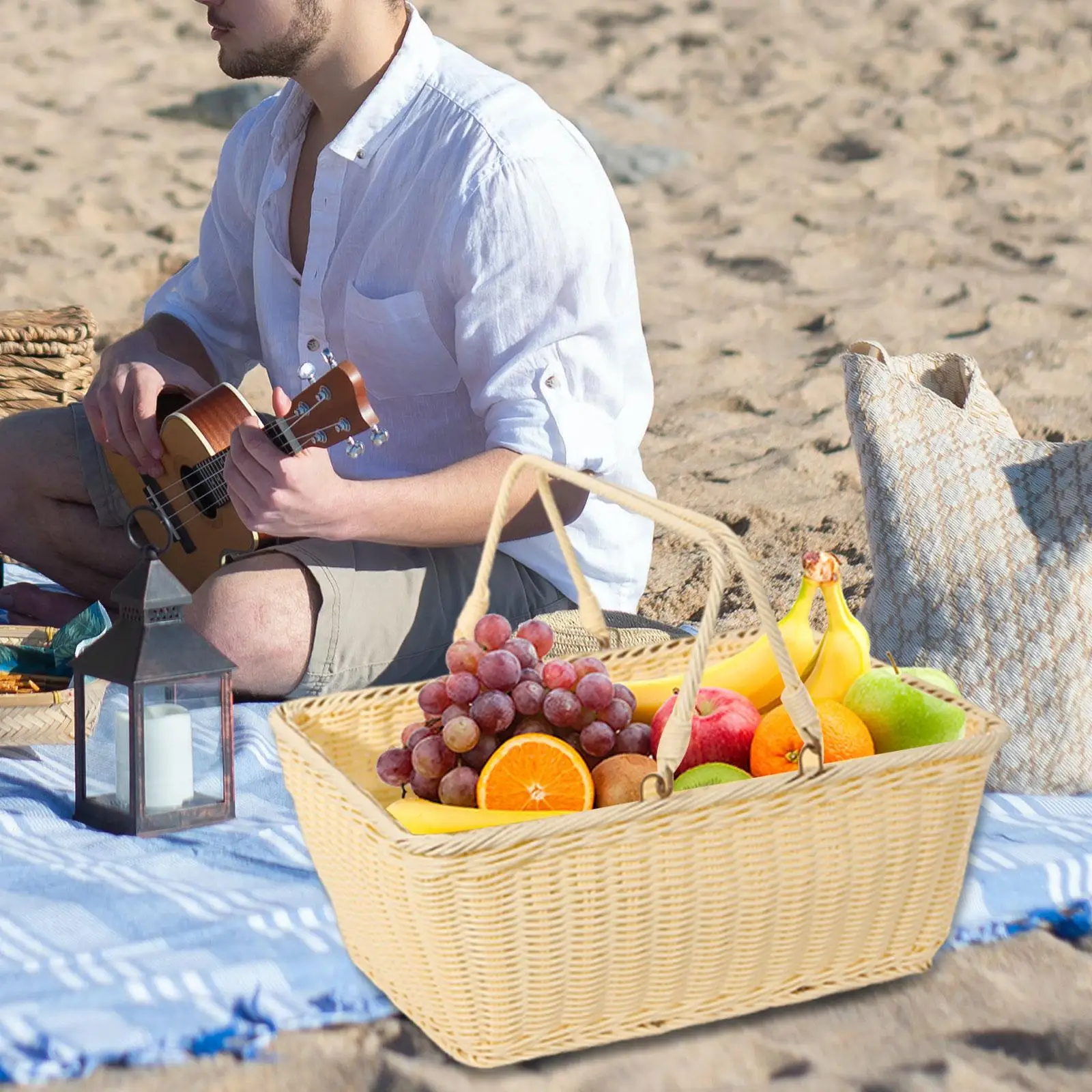 

Корзина для хранения пикника с имитацией ротанга, плетеная корзина для покупок ручной работы, корзина для хранения, портативная корзина с фруктами для пикника в пасторальном стиле