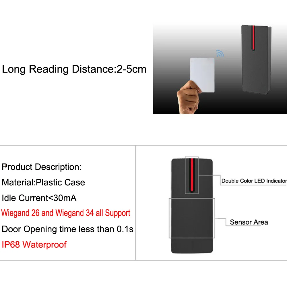 Access Control Proximity Card Reader 13.56MHZ/125KHZ Small Wiegand Card Reader IP68 Waterproof Long Range RFID Card Reader