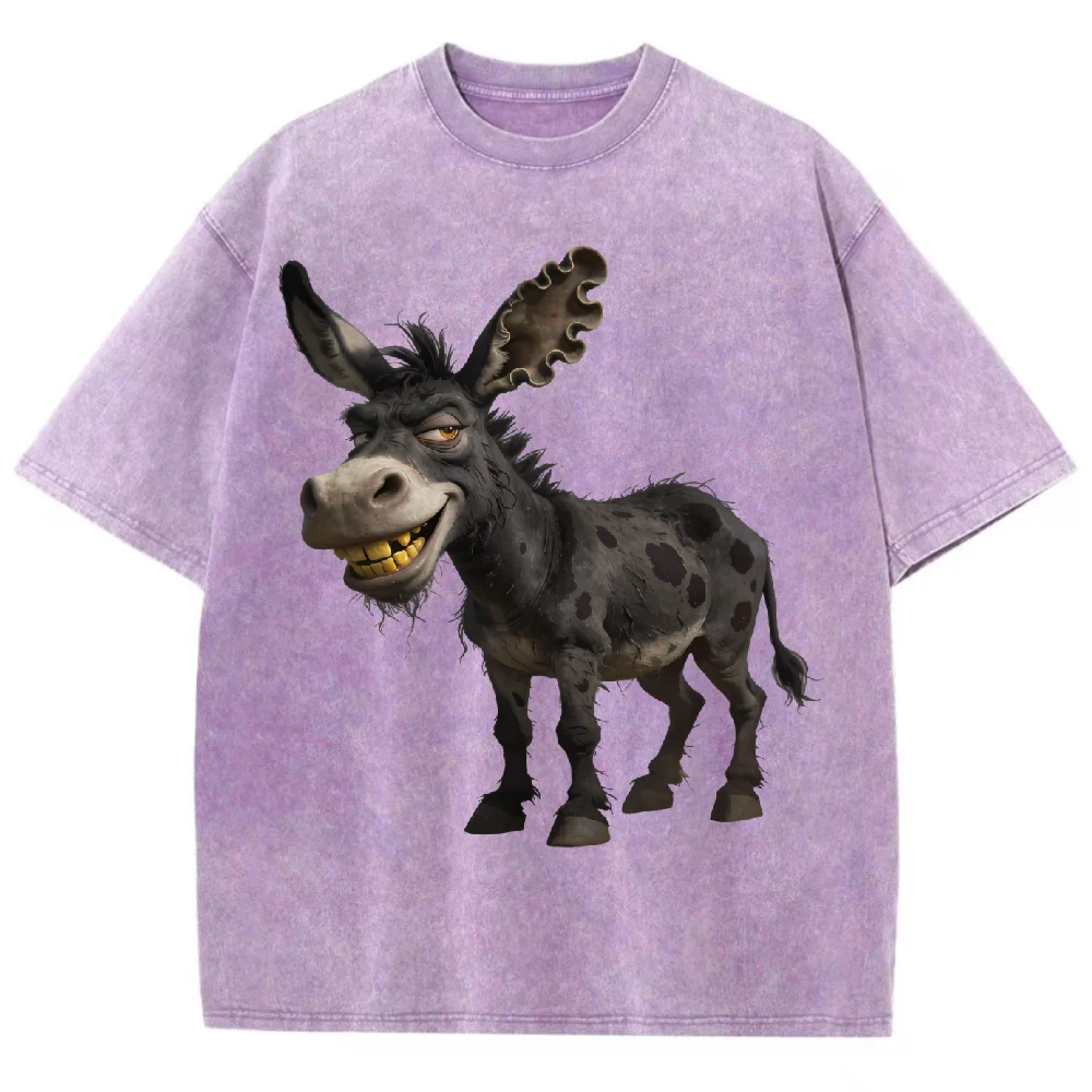 Speelse ezel grafisch T-shirt oversized korte mouw unisex casual top 2025, trendy streetwear kleding, comfortabel dagelijks gebruik