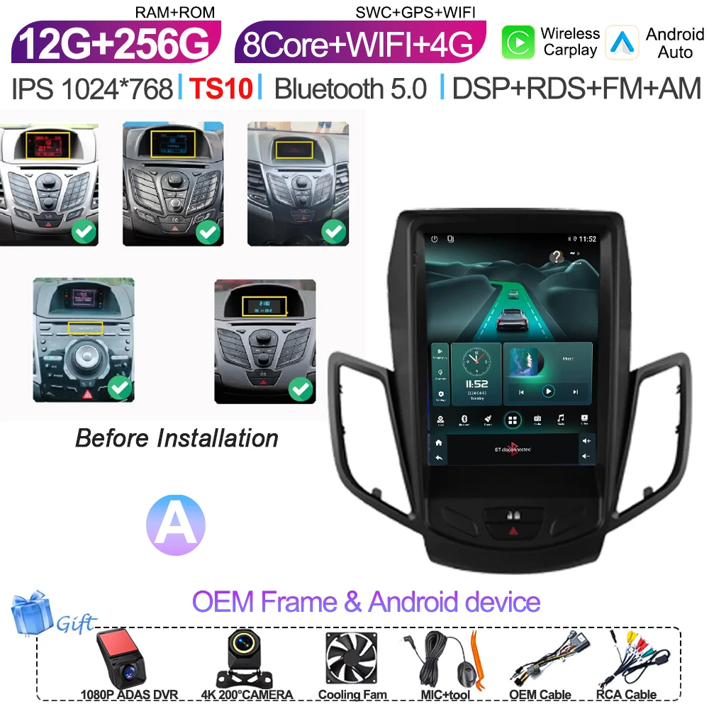 9,7 Inch Android 16 autoradio multimediaspeler navigatie stereo GPS scherm 2din 5G Wifi voor Ford Fiesta Mk7 2009-2016