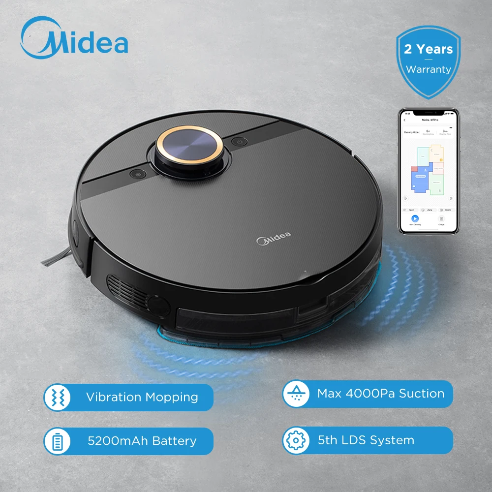 Midea M7 PRO เครื่องดูดฝุ่นหุ่นยนต์4000Pa ดูด5200MAh Vibrating Mopping หุ่นยนต์อัจฉริยะ App ควบคุมเครื่องใช้ไฟฟ้าภายในบ้าน