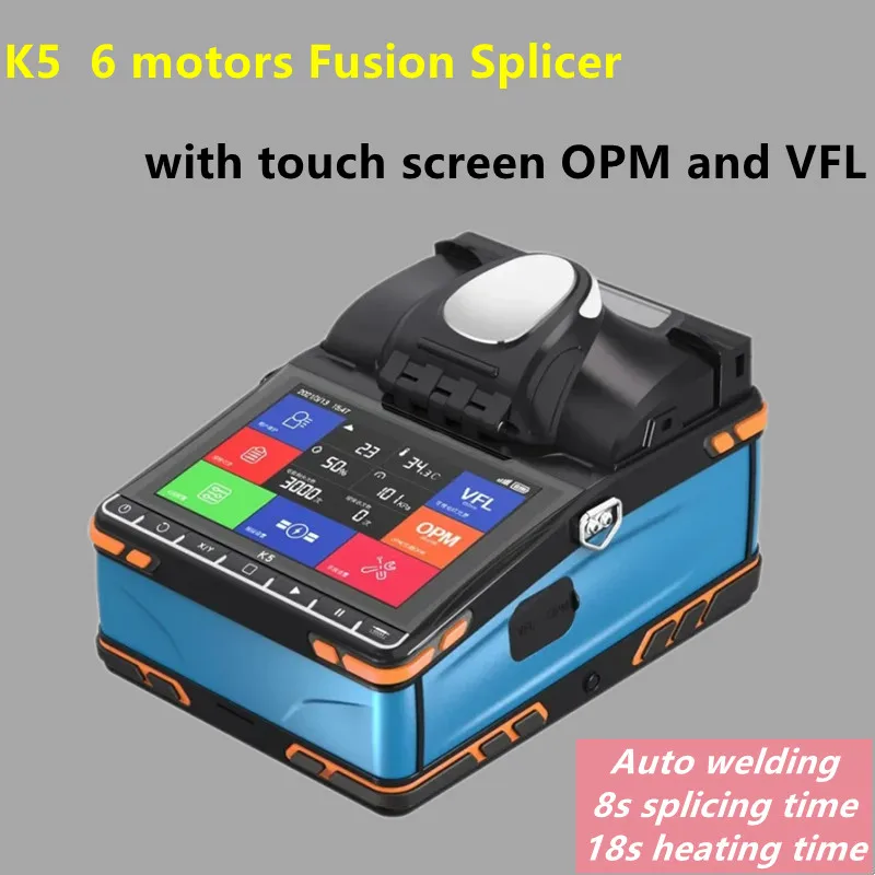 

FTTH Fusion Splicer 6 motors K5 Optical Fiber Fusion Splicer Mini Splicer Welding Machine with Touch Screen OPM &VFL