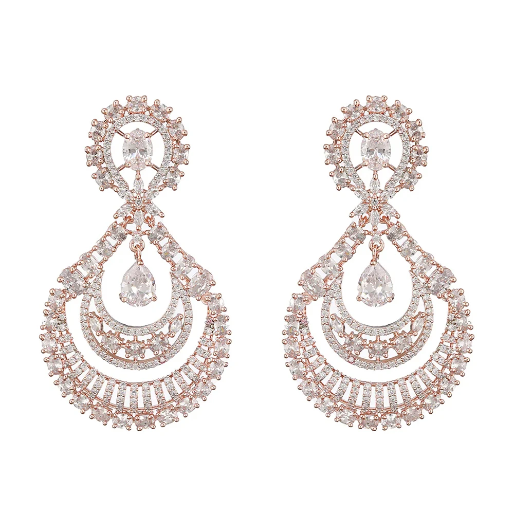 Ethnical Zircon Long Chandbali Earrings Piercing Indian Tribal Jewelry Luxury Boho Hollow Bridal Dangle Earrings Ceremony Gift