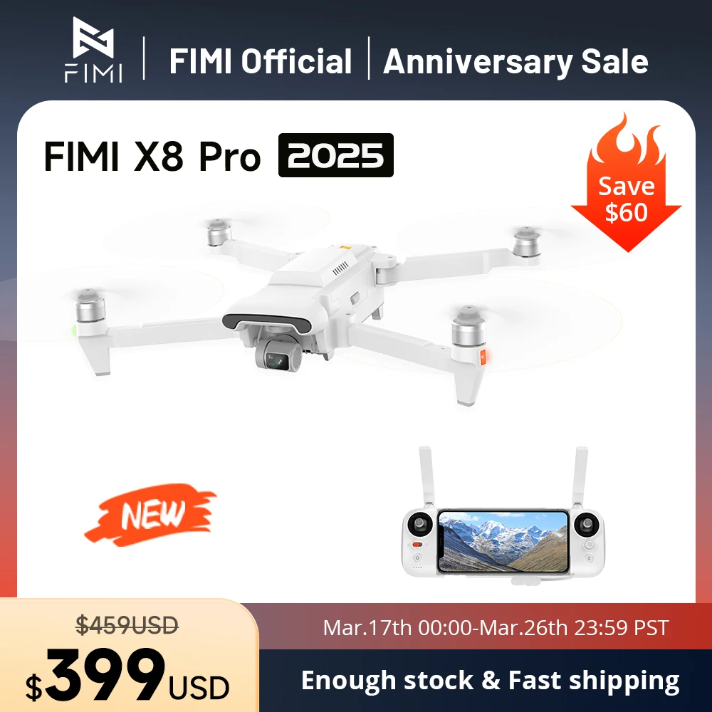 FIMI X8 Pro 2025 Camera drone 1/1.3-inch 48Mp CMOS 4K 60fps 20km transmission range 3-axis Gimbal AI Super Night Video RC Store