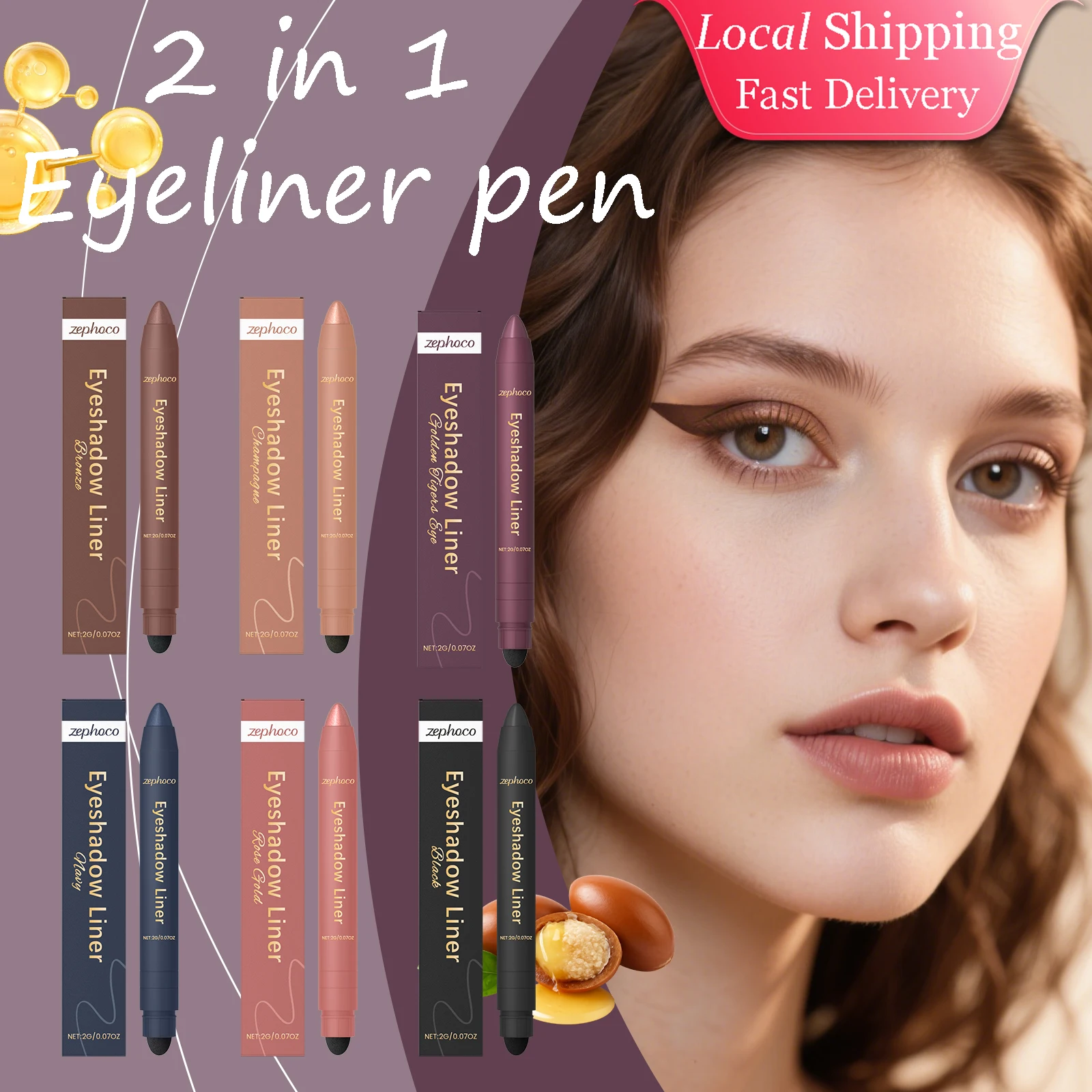 Multi Color 2 in 1 Eyeliner Pen Smudge Proof Waterproof Lasting Wear Sweatproof Black Eyeliner Quick Dry Eye Makeup Eyeliner Pen