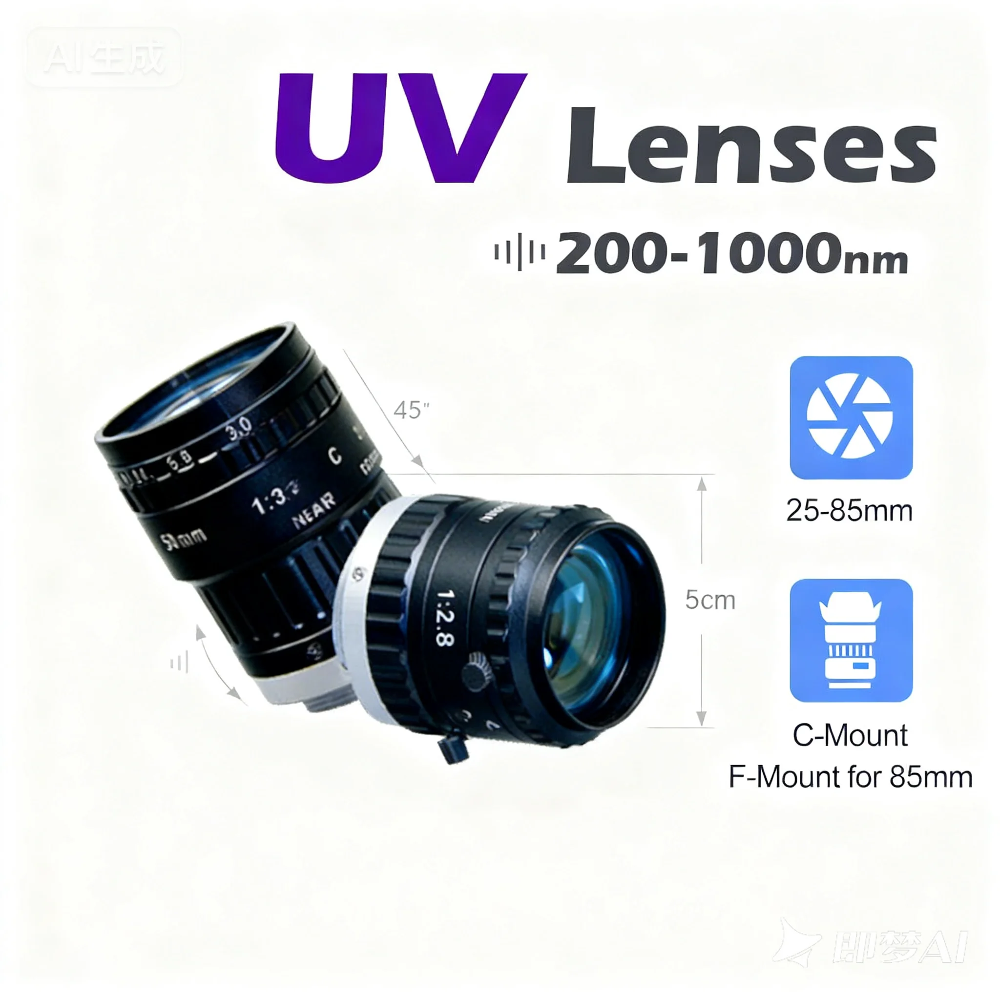 Anti-reflection 8MP UV Lens C-Mount 2/3inch 25mm 35mm 50mm 75mm FA Lenses F2.8 For UV Lens Camera Semiconductor Inspection