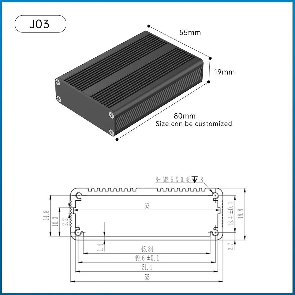 Oem Custom Electronic Box Laser Cutting Welding Fabrication Integrated Housing Aluminum Extruded Enclosure J03 55*19MM