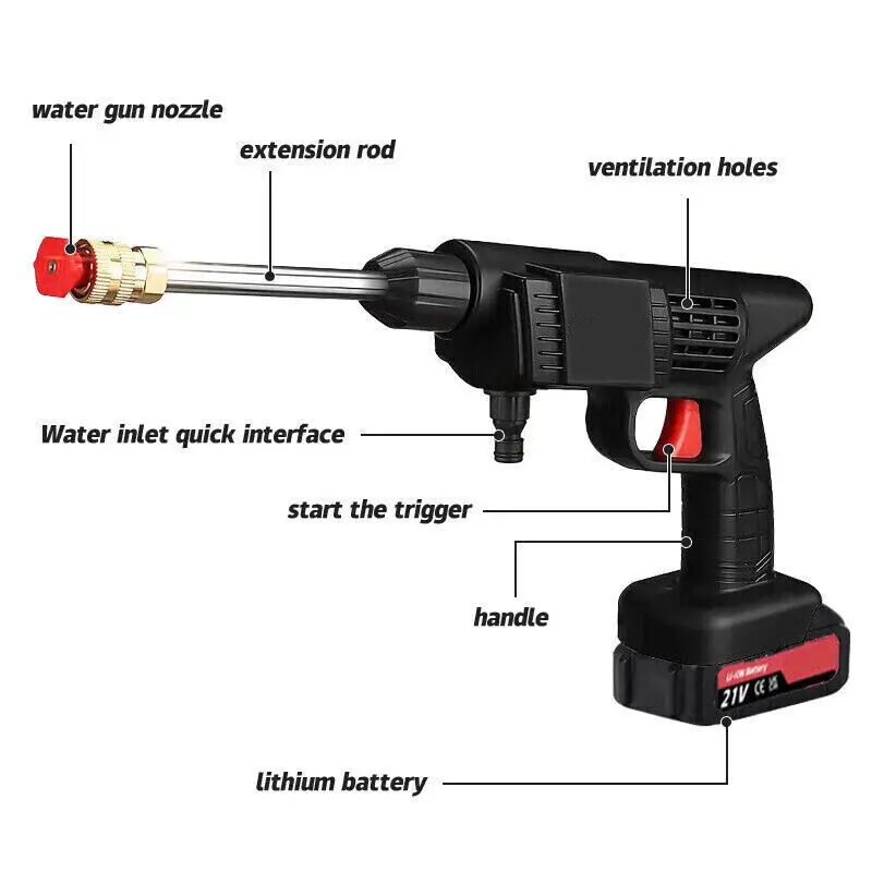 AliExpress NONE 21V Cordless Pressure Washer 1500W Portable Car Washer with 2 Rechargeable Batteries, 5M Water Hose, Foam Cannon & 0°/40° Nozzles, High Pressure Water Spray Gun for Car, Bike, Garden, Patio & Outdoor