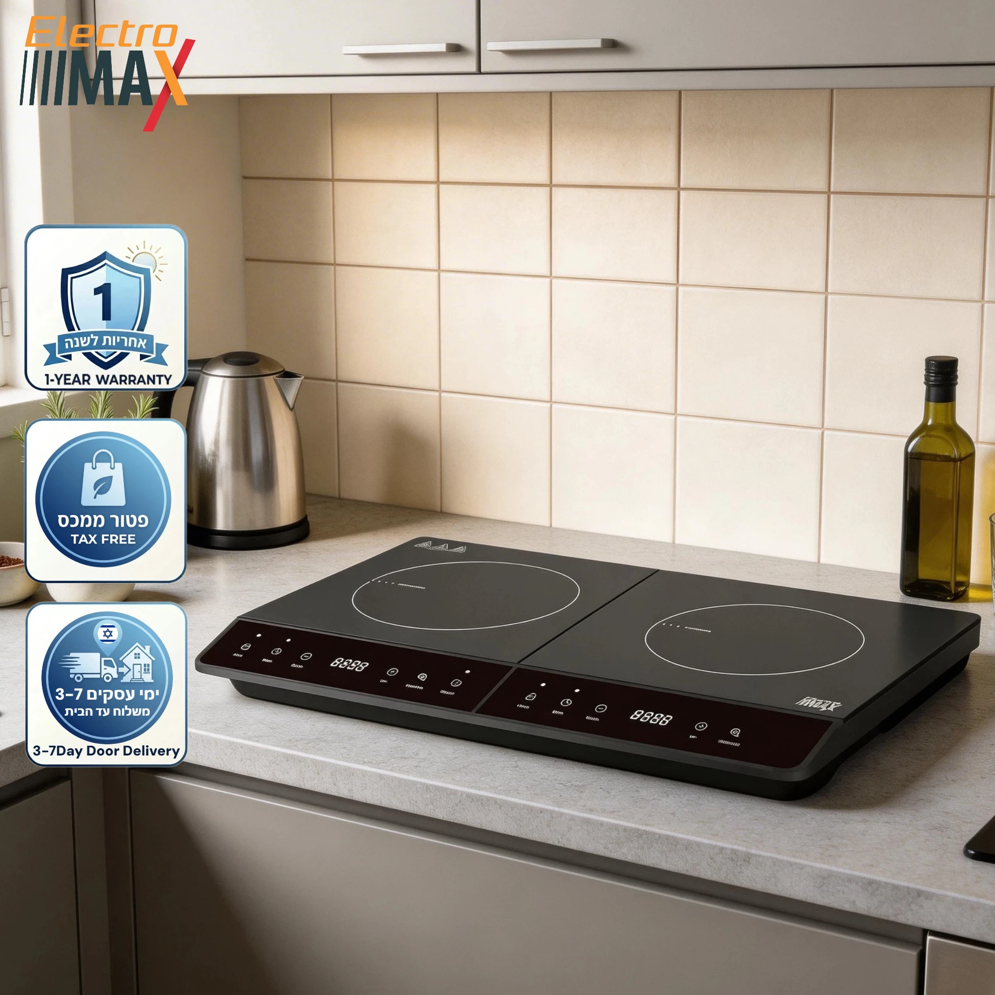 Electro Max 3500W Dual Induction Cooker Double Electric Magnetic Stove Crystal Glass Plate Touchpad Control Timer Cooktop