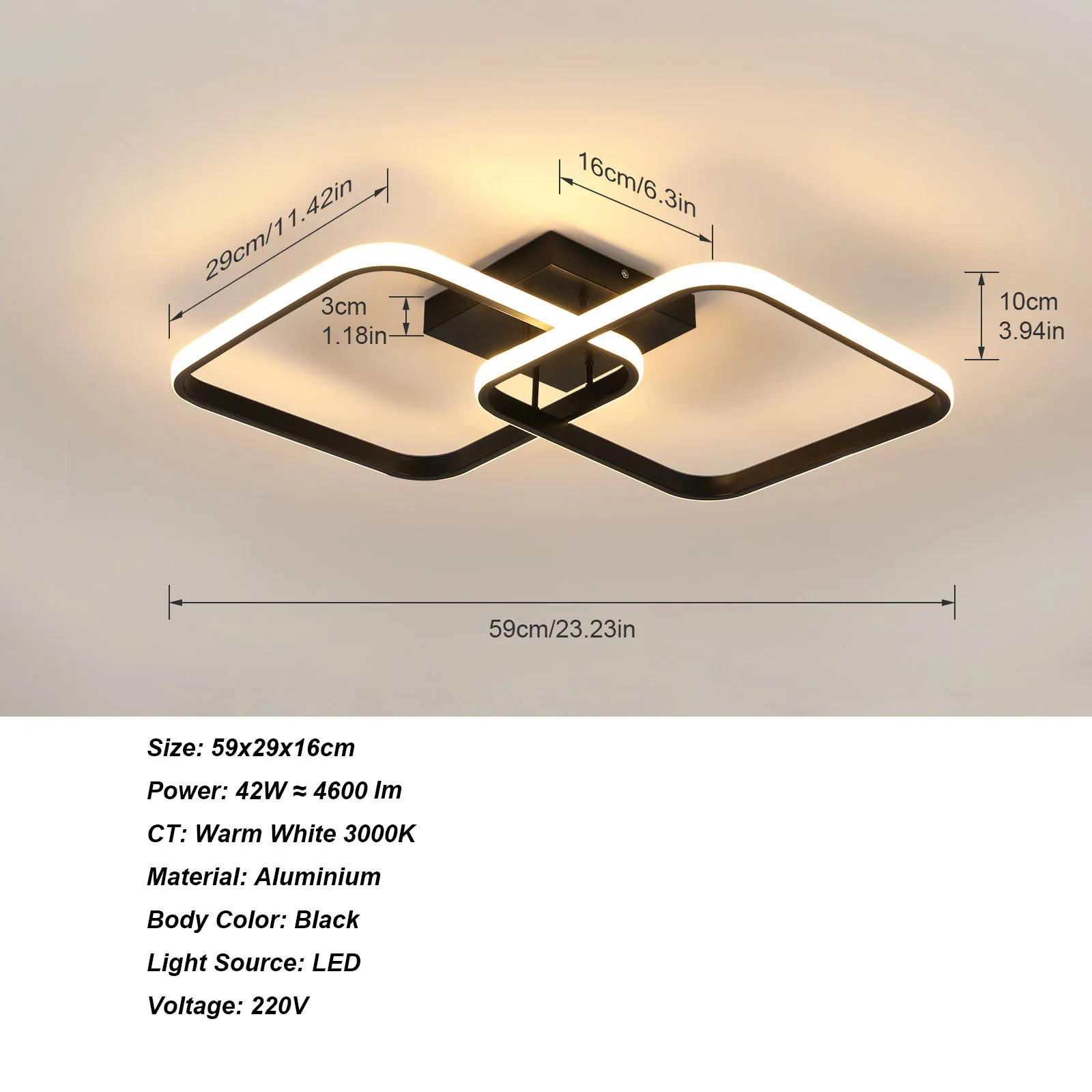 42W plafondlamp LED-vierkantjes moderne beknopte Scandinavische zwarte lampenkap voor woonkamer kantoor keuken licht