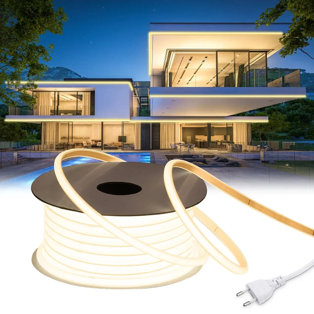 110V 220V Cob LED Band Im Freien Wasserdichte Weihnachten Dekor 5/10/20/30M Neon Led Streifen mit Schalter Garten Lichter Für Küche Zimmer