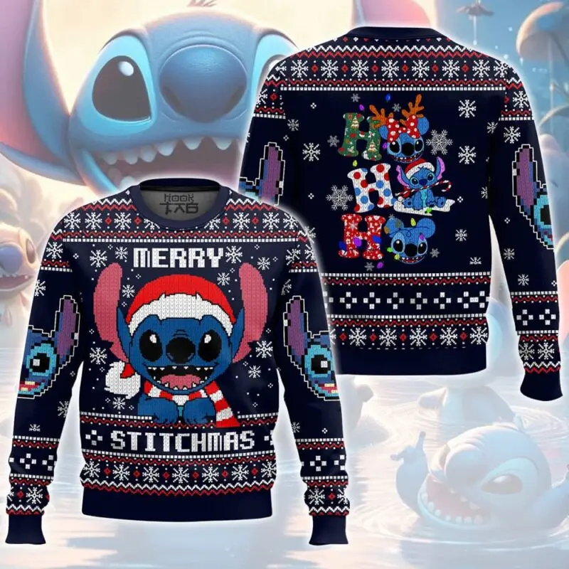 

Disney Stitch Merry Stitchmas Ugly Sweater Funny Holiday Party Pullover Warm Cozy Plus Size Sweater for Men Women Xmas Gift 2026