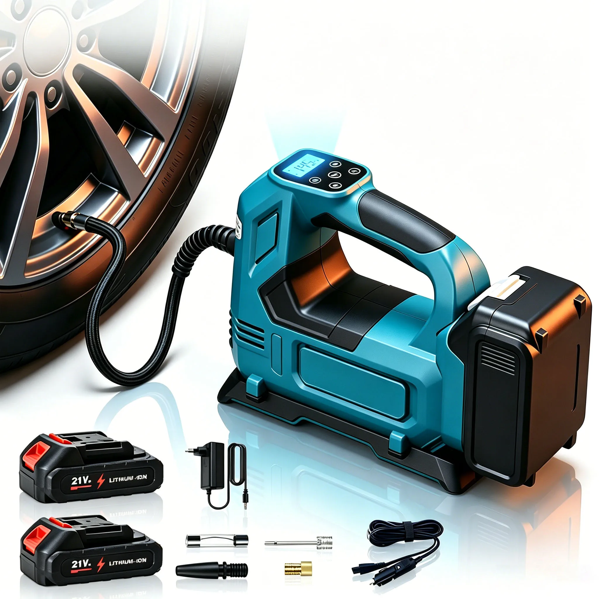 Auto-Luftpumpe, kabellos, tragbar, mit digitaler Anzeige, elektrische Pumpe für Autoreifen, Fahrräder, Camping, für Makita-Akku