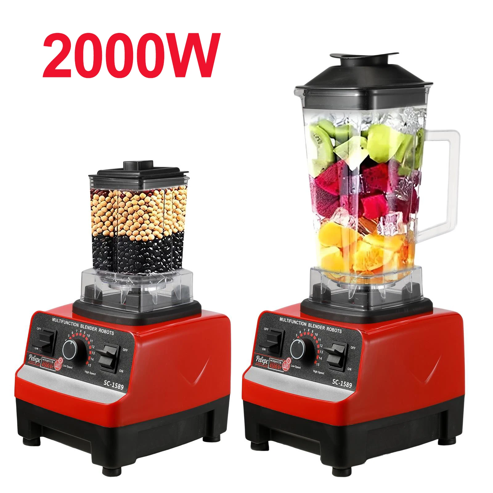Licuadora 2 en 1 de 2000W para batidos y picado de hielo, procesador de alimentos y exprimidor profesional, licuadora de alimentos para cocina doméstica y comercial con capacidad de 2L