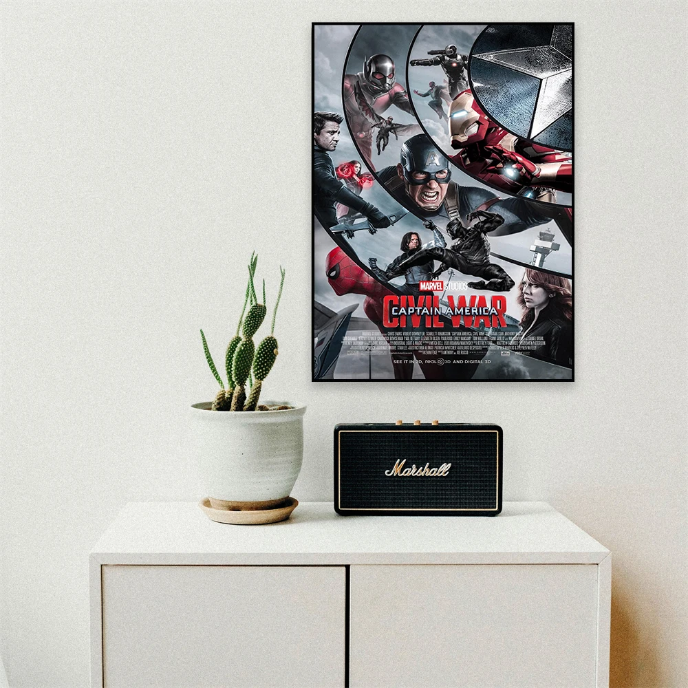 ديزني الكلاسيكية الفيلم المشارك كابتن أمريكا الحرب الأهلية يطبع قماش اللوحة خارقة فيلم قماش اللوحة ديكور غرفة نوم #3