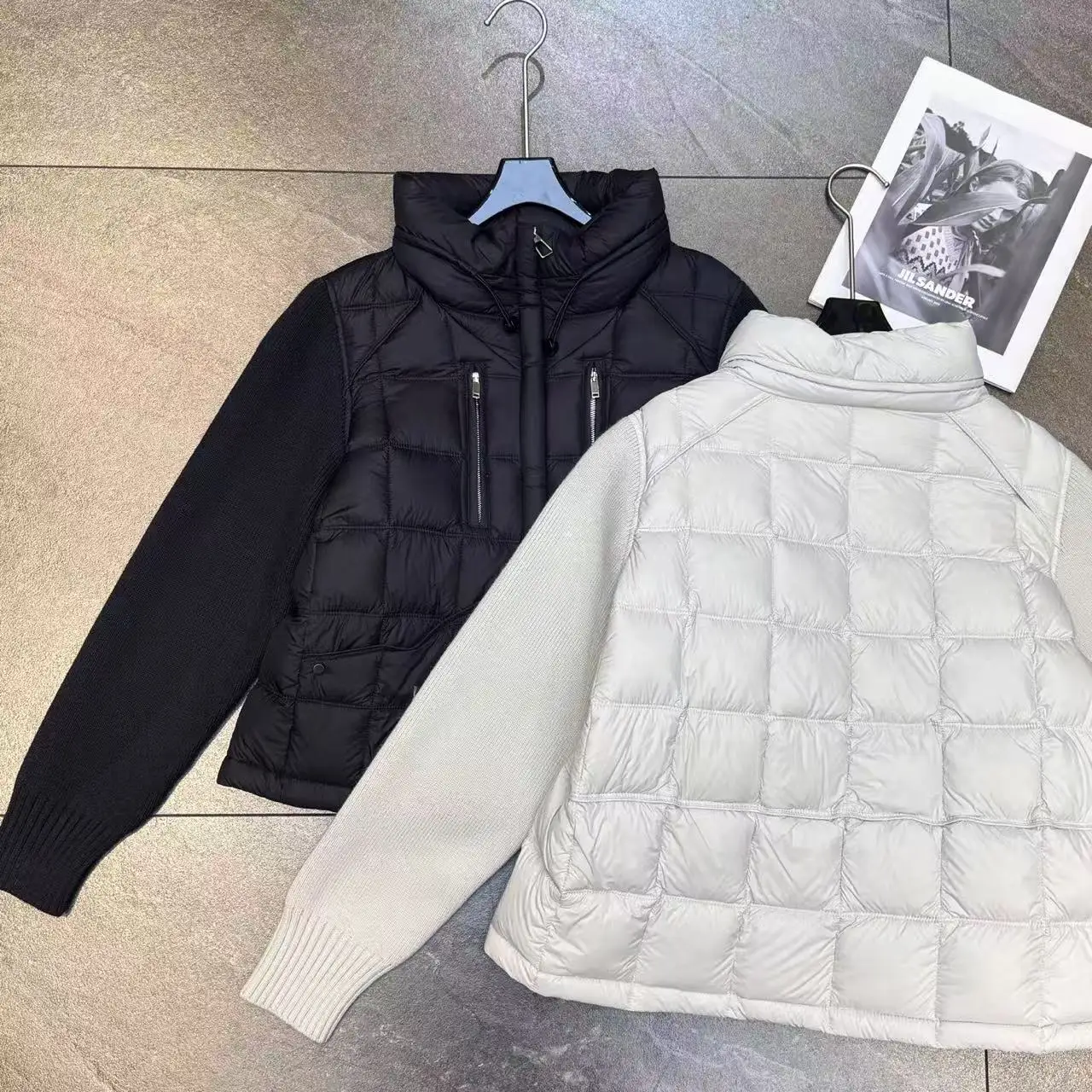 Doudoune à col montant épissé en laine épaisse automne-hiver