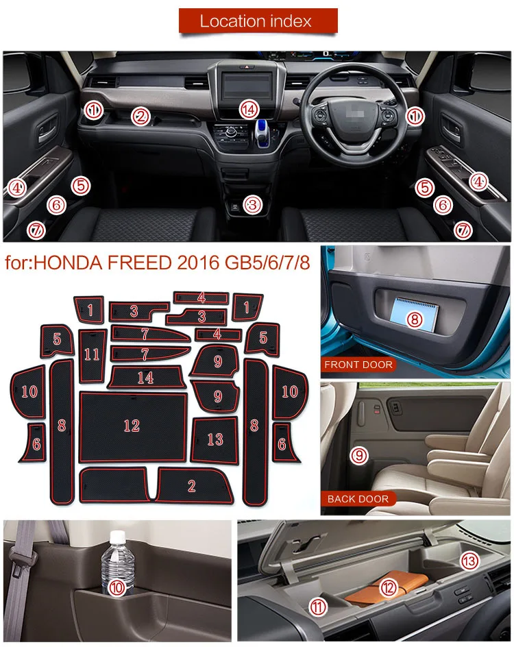 Anti-Slip Dirty Dust Gate Mats Cup Groove Pads for Honda Freed GB5 GB6 GB7 GB8 2016~2022 Hole Pad Car Styling Accessories Gadget