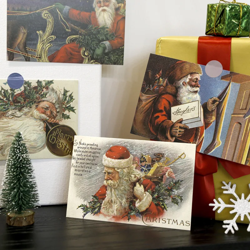 30pcs Vintage Greeting Cards Without Envelope,Retro Christmas Postcard For Friends,DIY Mini Message Cards For Holiday Wall Decor