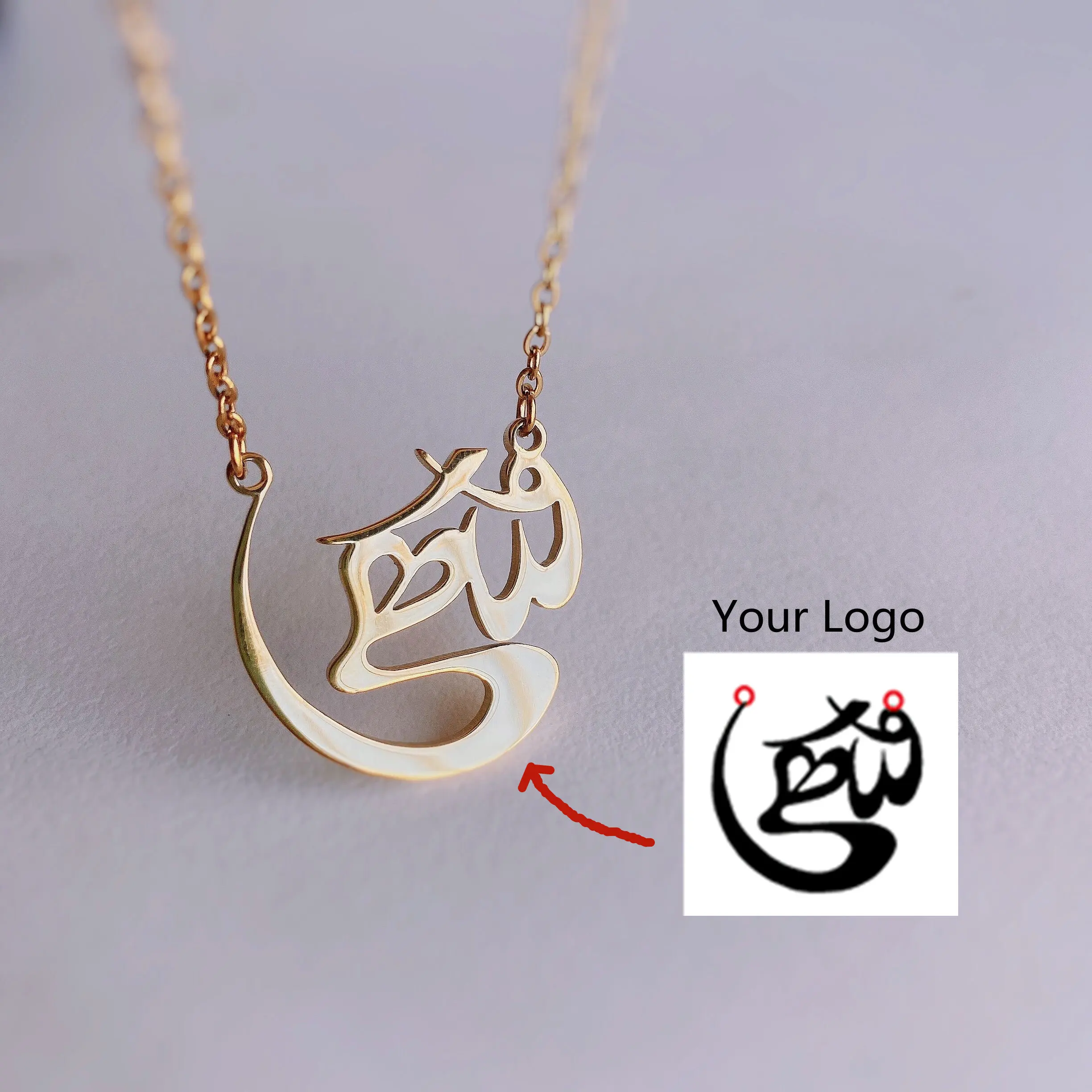 Custom Logo Products Arabic Name Necklace Kid's Art Personalized Drawing Necklace Stainless Steel Jewelry Christmas Gift for Her