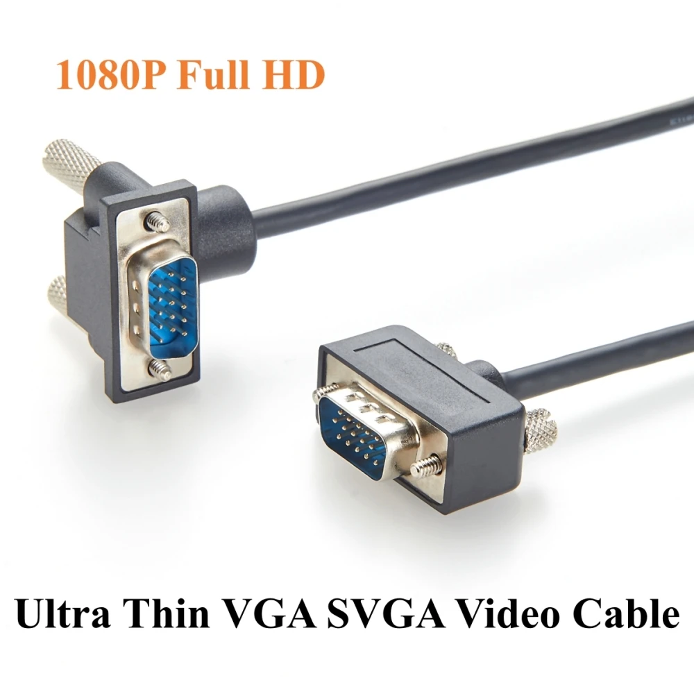 Up Angled Ultra Slim VGA Cable 90 Degree HD15 Male to Male SVGA Video Cable 1080P Full HD for PC, Laptop, Monitor, Projector