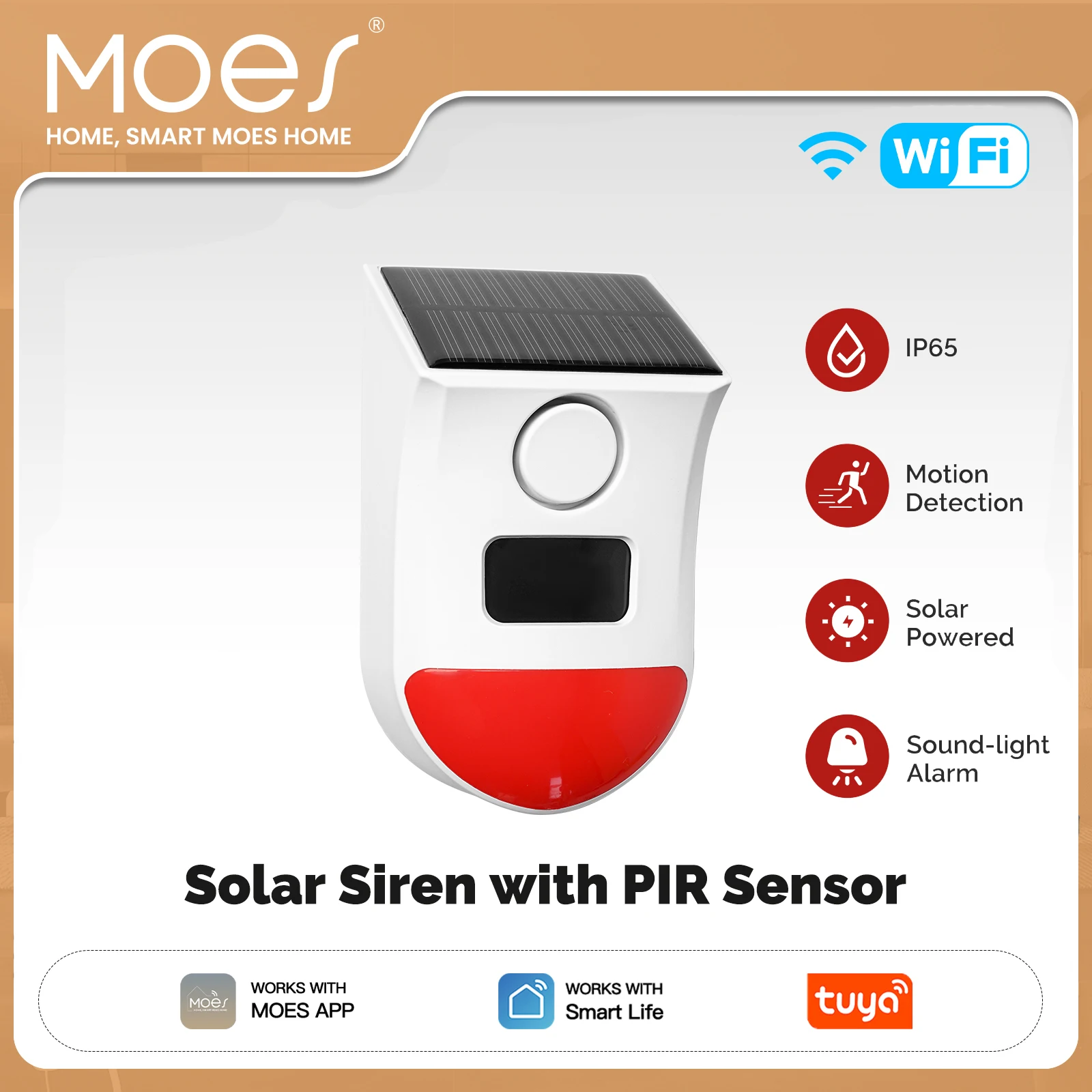 

MOES Smart Outdoor Siren Alarm,120dB Solar Powered WiFi Siren with Remote & PIR Sensor,Waterproof,Works with Alexa Google Home​