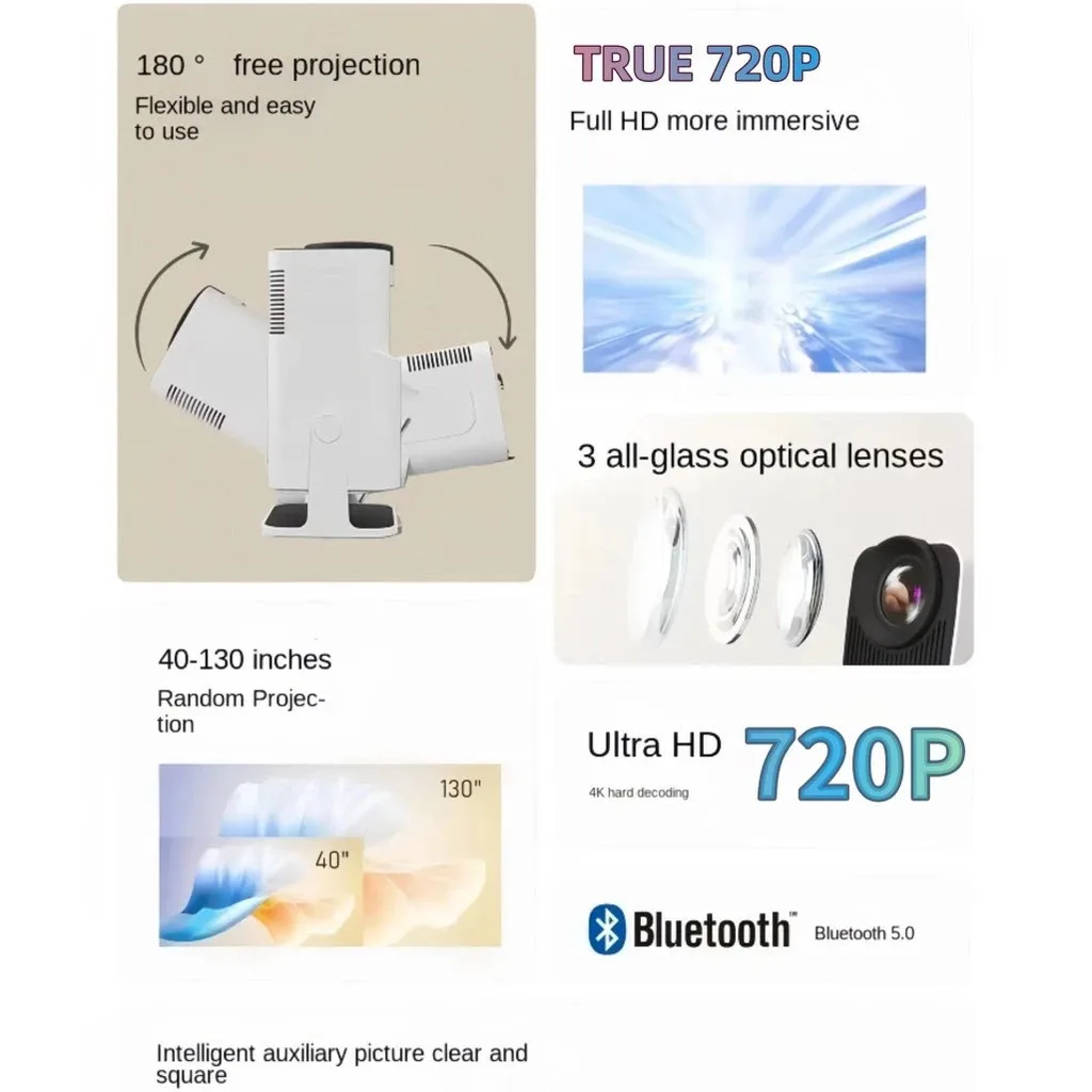 Projetor Smart HY 320 Mini Preto Original Android 13.0 Full 4K HD Bluetooth Wi-Fi
