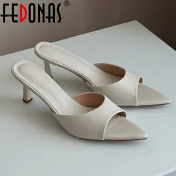 FEDONAS Women Genuine Leather High Heels Sandals Sexy Pointed Open Toe Party Wedding Summer Shoes Woman Soft Leather Prom Pumps